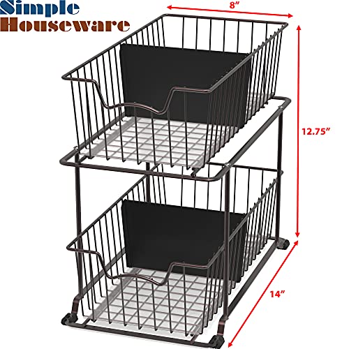 Simple Houseware 2 Tier Cabinet Wire Basket Drawer Organizer, Brown - Image 3
