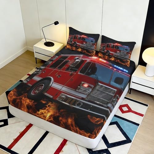 Drap-Housse Pompier 90x200x25cm en Microfibre avec Motif Flamme 3D