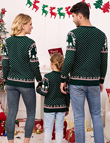 Image of MISSKY Family Christmas Sweater Crew Neck Reindeer Snowflakes Knitted Pullover for Women /Men /Kids