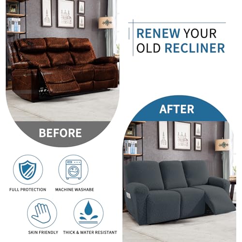 Image of 2026 Sofa Recliner Cover 5-Piece (69 inch-91 inch) Super Soft Recliner Couch Covers with Big Pocket & Anti Slip Ties Stay in Place, Stretch Lazy Boy Reclining Couch Sofa Slipcover Durable Washable, Dark Grey
