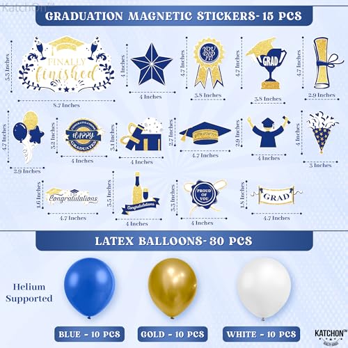 Image of KatchOn, Blue and Gold Graduation Car Magnets with Balloons - Pack of 45 | Car Graduation Decorations Class of 2026 | Car Magnet Decorations for Parade, Car Decorations for Graduation Decorations 2026