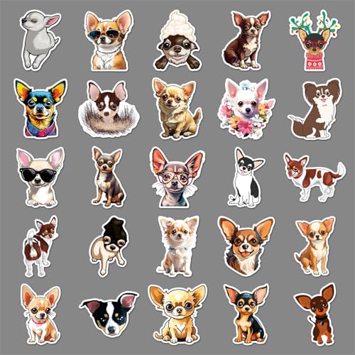 Chihuahua Aufkleber Chihuahua Sticker Set 50 Stücke Niedlich Deko für Auto Laptop Skateboard Fahrrad Moped Motorrad Fahrrad Computer,Geeignet für Erwachsene Kinder