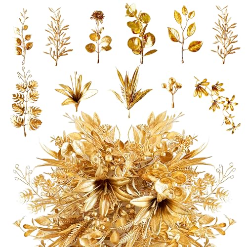 40 Pcs Artificial Mini Golden Leaves Faux Plants...