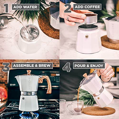 Image of GROSCHE Milano Moka Stovetop Espresso Coffee Maker (6 Cup /9.3 oz, White)