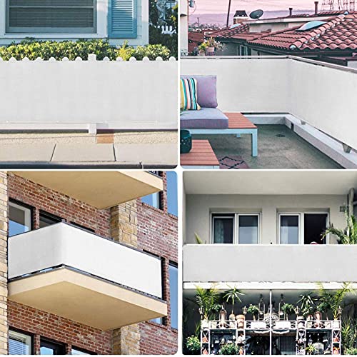 Bâche de balcon opaque blanche 0,9 x 9,5 m brise-vue jardin avec accessoires - 8