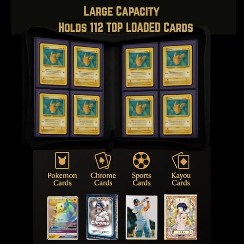 Image of Top Loader Card Binder, 112 Card Capacity, 4 Pocket Zipper PU Armoured Material For Trading Cards, Sports Cards, TCG Cards (Royal Red)