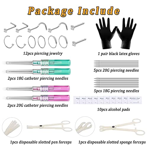 36Pcs Body Piercing Kits - Tonbao Self Body Piercing Kit Stainless Steel Body Piercing Needles Belly Button Ringstongue Nail Earring Lip Eyebrow Nose Rings Body Piercing Tools(18G 20G)… #TOP1