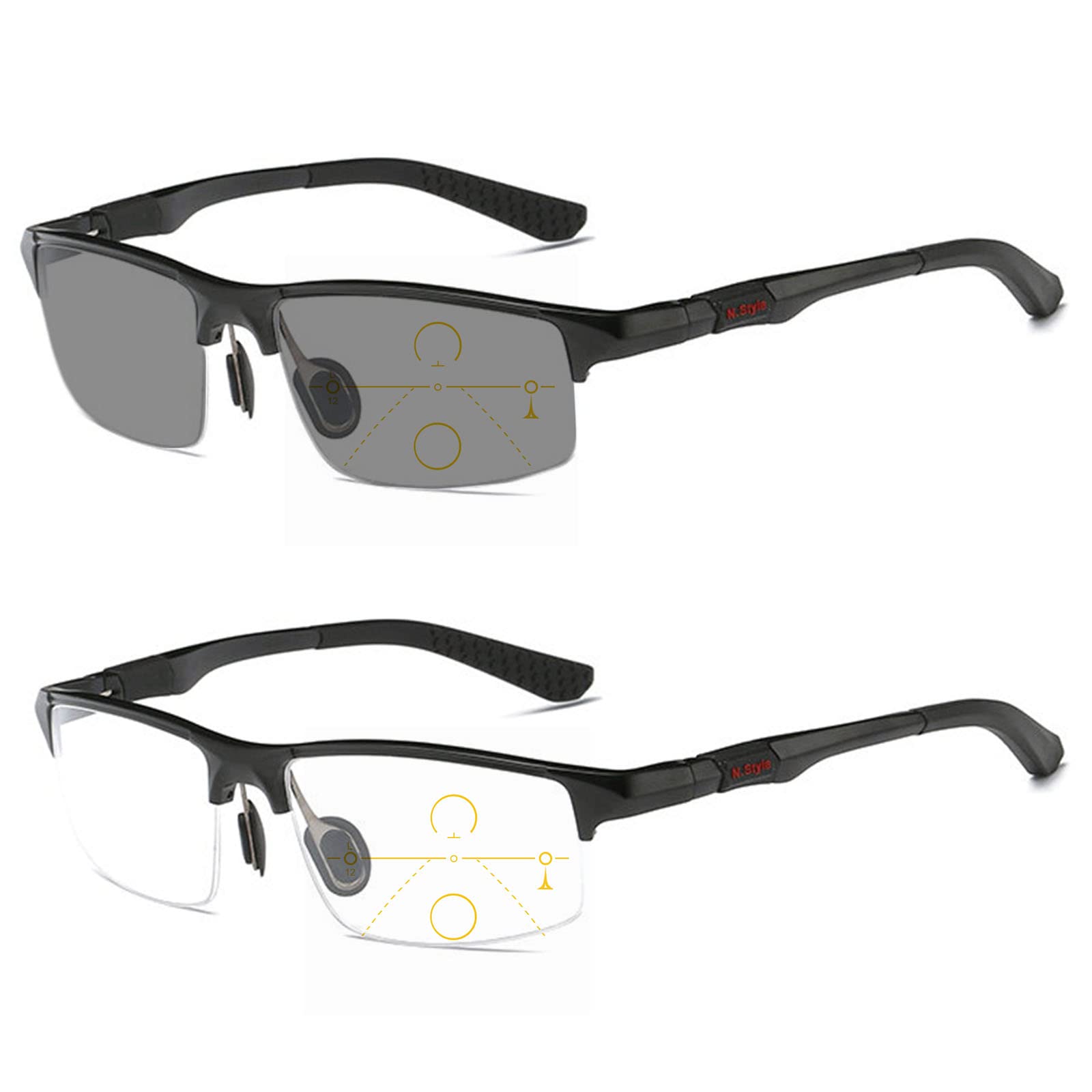 men Photochromic Reading Glasses Progressive Multifocus Computer Reading Glasses Aluminum magnesium Half-Frame Style