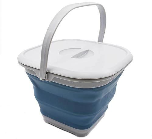 SAMMART Cubo de agua cuadrado plegable de 8,5 l (2,2 galones) con tapacubo de agua cuadrado plegable con tapabañera portátil con asa y tapa. Tamaño