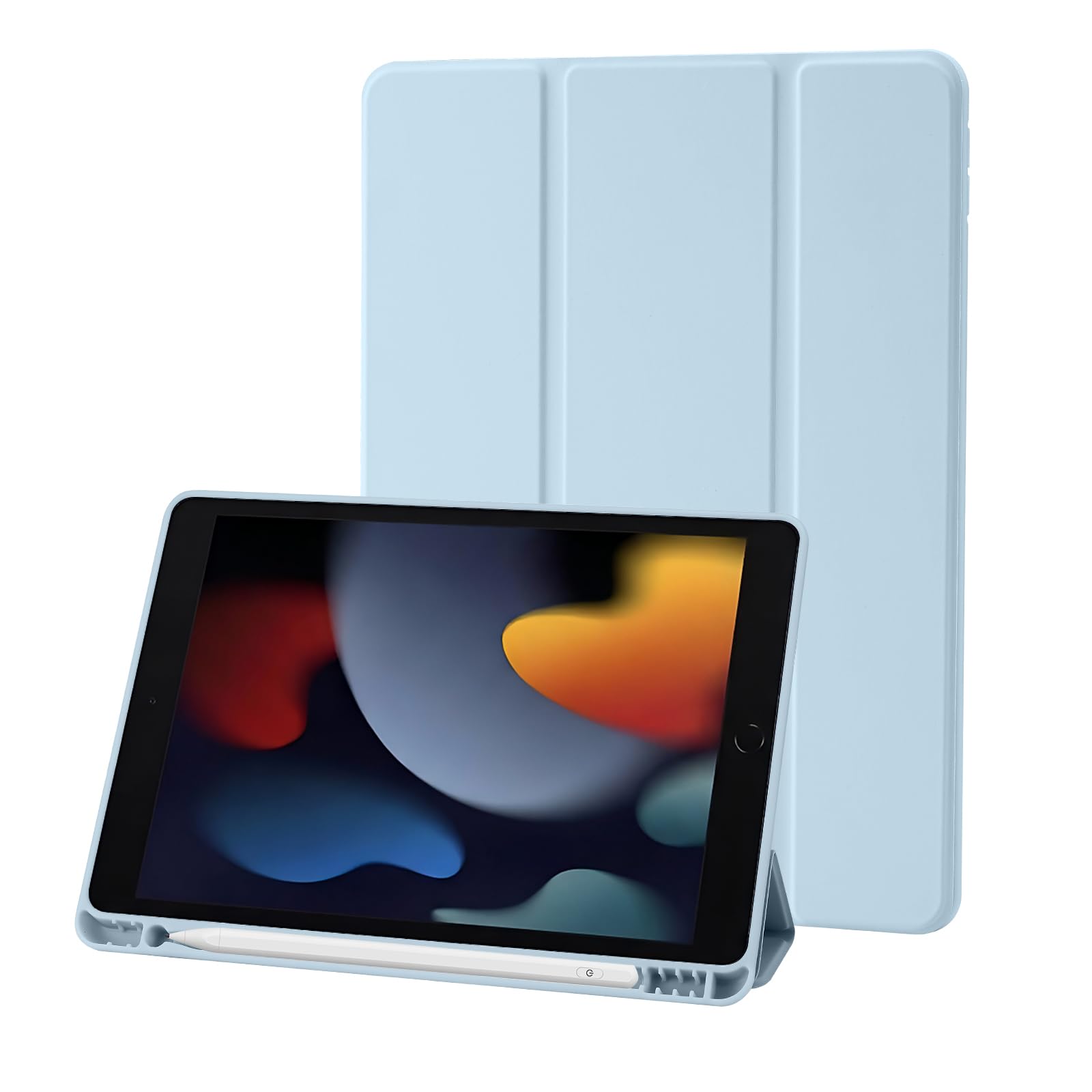 Custodia Cover Compatibile con iPad 9 8 7 Generazione (10.2 Pollici, 2021/2020/2019), Supporta la Carica di Pencil 2nd Gen, Auto Sveglia/Sonno (Azzurro)