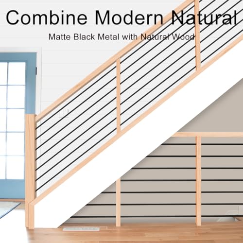 10 Pack 9.8 FT x 5/8 inch Iron Stair Balusters Round Horizontal Bar Baluster, Matte Black Hollow Stair Baluster for Indoor Staircase