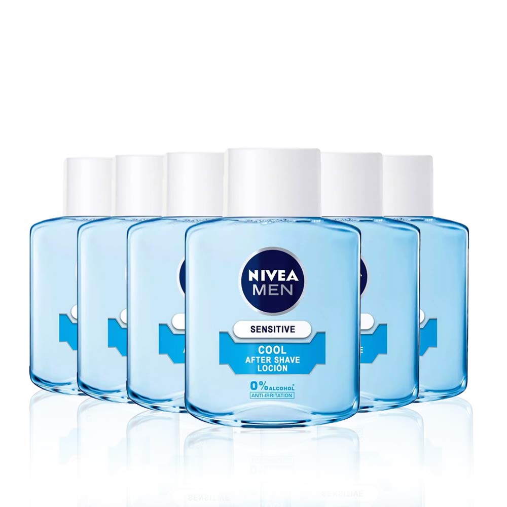 NIVEA MEN Sensitive Cool Lozione After Shave in confezione da 6 (6 x 100 ml), con 0% alcool per lenire le irritazioni, lozione lenitiva per la cura della pelle sensibile
