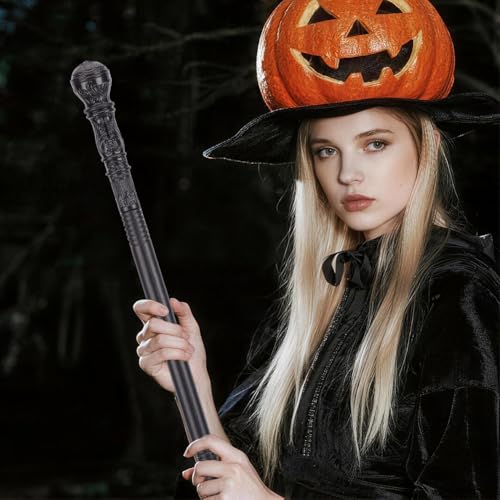 Image of GORGECRAFT Wizard Staff Wand Victorian Cane Prop Halloween Cosplay Vintage Walking Stick 116cm Long Antique Plastic Punk Scepter Costume Prop with Black Round Top Knob Pretend Play Royalty Wand