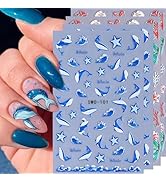 Summer Nail Art Stickers Ocean Nail Decals 4PCS Self-Adhesive Whale Coral Shell Starfish Seaweed ...