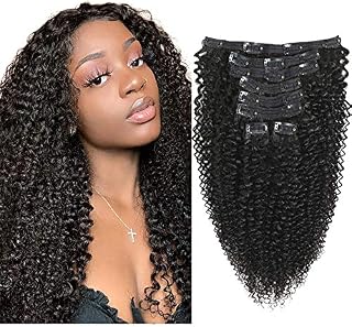 18inch Natural Color 3C 4A Kinky Curly Clip In Human Hair Extensions, Brazilian