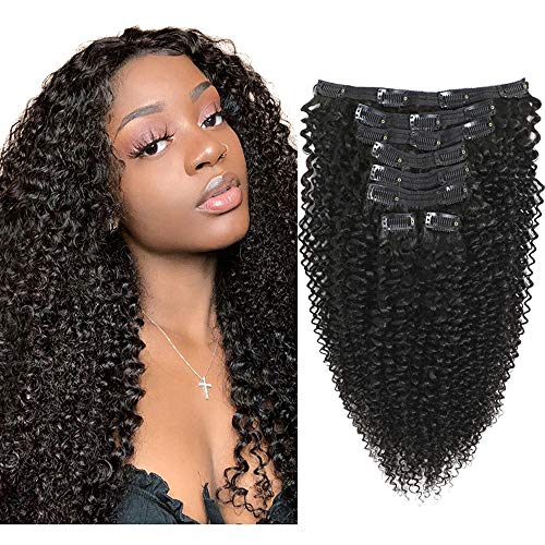 18inch Natural Color 3C 4A Kinky Curly Clip In Human Hair Extensions, Brazilian