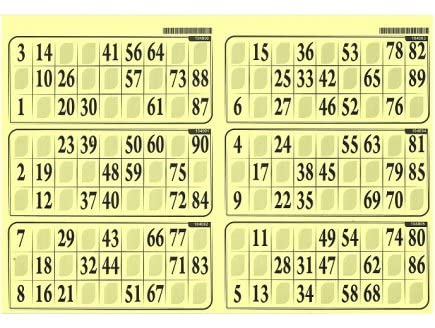 cavernedesjouets Plaque 6 grilles Loto 90 numeros, Standard, Jaune, 29x20cm - Carton Rigide epaisseur 1mm - Accessoire Jeu - Set Materiel et Carte