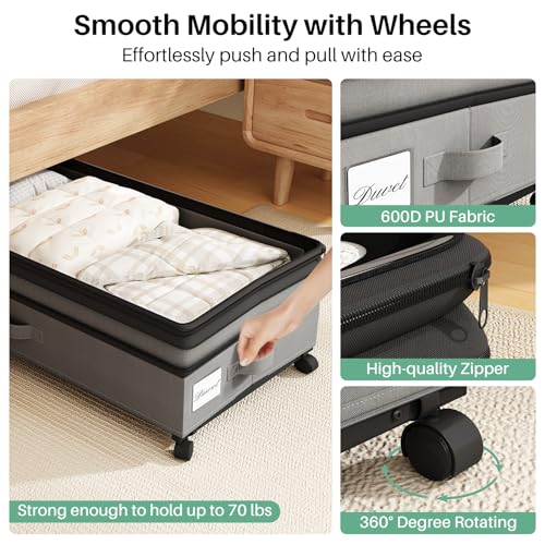 Kitstorack Under Bed Storage with Wheels 2Pack Height-adjustable Under Bed Storage Containers,Under Bed Shoe Storage Organizer with Clear Window&Label, Suitable for Clothes Storage, Gray by Kitstorack - Image 4