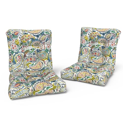 LVTXIII Outdoor Solid Low Back Cushion, Patio Tufted Replacement Rocking Chair Cushion with Ties, 2 Count Seat and Back Chair Cushions for Patio Furniture Use, 42 L x 21 W, Paradise Paisley