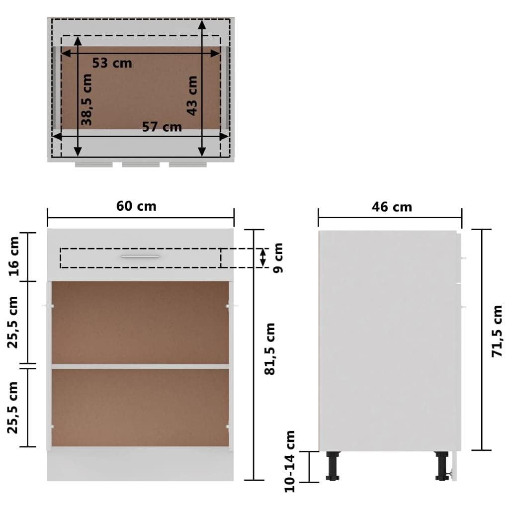 vidaXL Armario de Cocina Mobiliario Muebles Duradero Mesa de Trabajo Almacenamiento Cuencos Platos Ollas Alacena de Contrachapada Blanco 60x46x81,5 cm