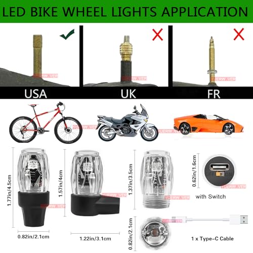 image for YUERWOVER 4 PCS Tire Valve Light Colorful LED Car Wheel Lights Waterpr