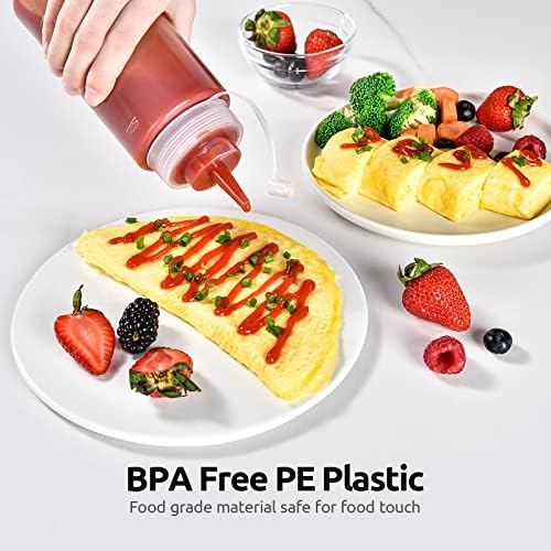 U-Taste Condiment Squeeze Bottles 16 oz Sauce Bottle with Twist Caps and Measurements, Leak-Proof Plastic Dispenser for BBQ Ketchup Salad Dressing (Pack of 6)