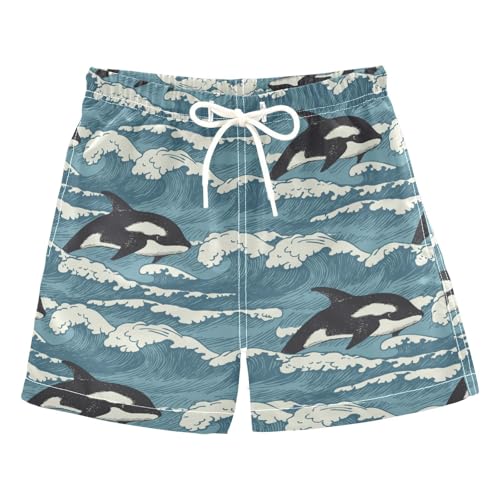 JHKKU Boys' Swim Trunk Killer Whale Orca Toddler Beach Board Shorts Kids Swimsuit Quick Dry Bathing Suits 3T