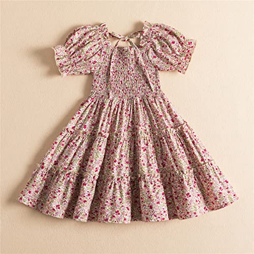 Nnjxd Girl Smocked Elastic Printed Dress Summer Casual Wear Size (100) 3-4 Years 1903 Floral #TOP1