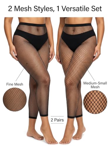 Image of CharnmRose 2 Pairs Women's Footless Fishnet Tights High Waist Fishnets for Women Fishnet Stockings