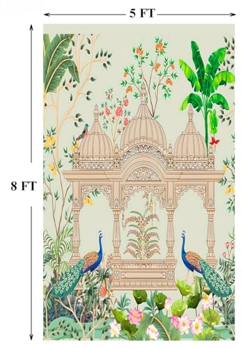 Image of varalakshmi Pooja Background | backdrops for Pooja decorationss | Lakshmi puja Backdrop | Background Cloths decorationss | Peacock Backdrop Cloth (Peacock 8 5 feet) Peacock Backdrop