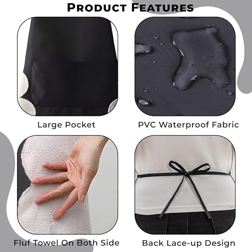 Image of Kraptick Kitchen Apron - Comfortable Cooking Waterproof Apron for Men and Women With Pocket and Side Coral Velvet for Wiping