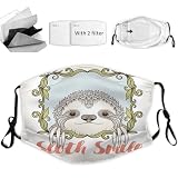 TXSDCCY Sloth Fashion Face mask,Animal in Floral Frame Smile Theme,Reusable Face Mask Balaclava Washable Outdoor Nose Mouth Cover for Men Women,Green
