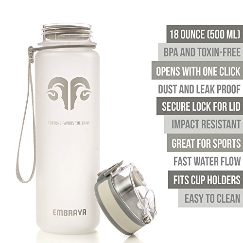 Embrava Best Sports Water Bottle - 17Oz Small - Eco Friendly & Bpa-Free Plastic - For Running, Gym, Yoga, Outdoors And Hiking - Fast Water Flow, Flip Top, Opens With 1-Click - Leak-Proof Lid #TOP1
