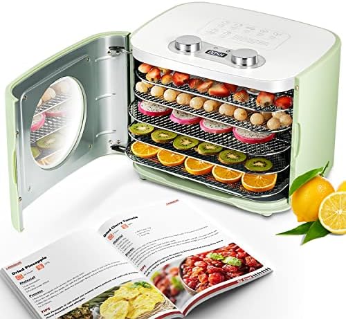 LANUEVA Food Dehydrator Machine with Recipe, 5 Stainless Steel Trays Dehydrators for Jerky, Pet Treats, Yogurt, Fruit, Vegetable, Herb, Digital Food Dryer Adjustable Time Temp(0-80℃) Control, 110V