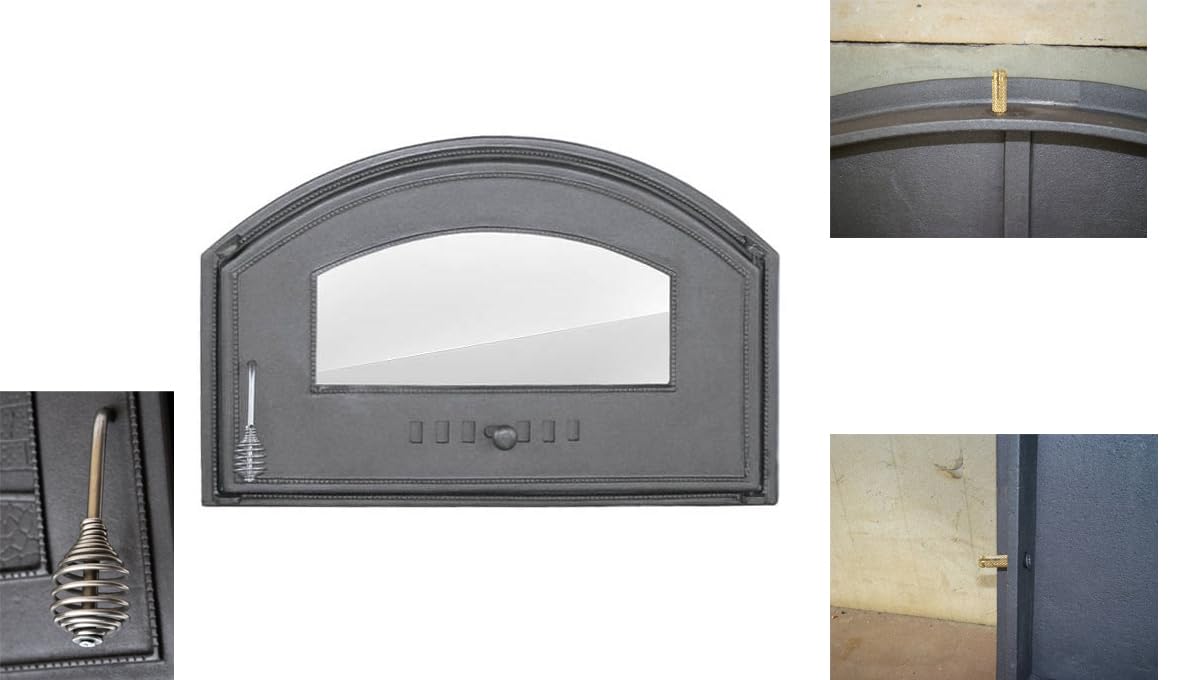 Puerta de horno 700 x 460, hierro fundido, para chimenea, pizza (puerta derecha, sin termómetro)