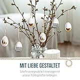 Ostereier-Anhänger, 6er Set: Kleine Osteranhänger aus Plastik, Osterdeko zum Aufhängen, Deko Ostern, Für Osterstrauch, Mit Osterhasen, Schwarz, Weiß & Gold, Modern, Indoor Osterschmuck hängend, 6 cm