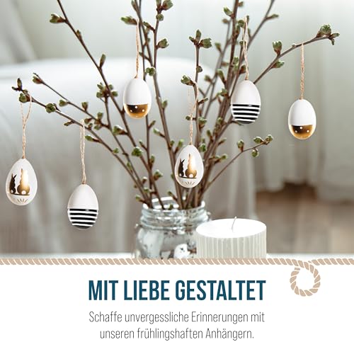 Ostereier-Anhänger, 6er Set: Kleine Osteranhänger aus Plastik, Osterdeko zum Aufhängen, Deko Ostern, Für Osterstrauch, Mit Osterhasen, Schwarz, Weiß & Gold, Modern, Indoor Osterschmuck hängend, 6 cm