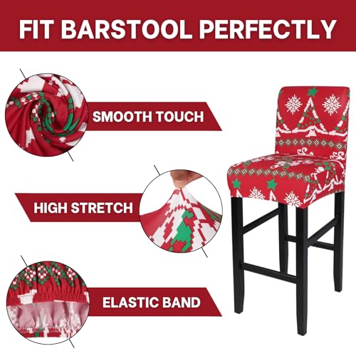 Image of SearchI Christmas Bar Stool Covers Set of 4, Stretch Washable Barstool Seat Covers, Counter Height Chair Covers for Kitchen Dining Room Cafe (Christmas Tree)