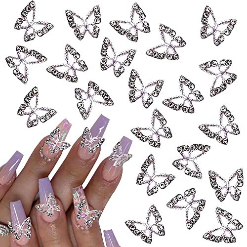 Kachimoo Butterfly Nail Charms,20Pcs Metal Butterfly Nail Gems Nail Rhinestones,3D Nail Butterfly Charms For Acrylic Nails Diy Craft Nail Art Accessories (Silver) #TOP5