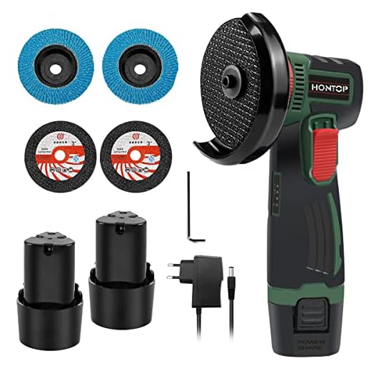 Mini Amoladora Bateria de litio 12.6V,19500rpm, Radial con 2 Discos abrasivos de abanico,2 Disco de 75mm-ø,2, protector de disco, para cortar/lijar/pulir (Verde)