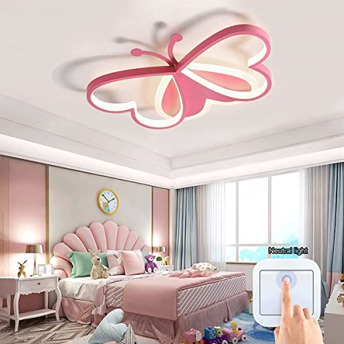 Dibujos Animados Vivero Lámpara Moderno LED Lámpara de techo Cuarto de los Niños Dormitorio de Niña/Chico Luz de Techo Mariposa Diseño Plafón de salón Lámpara Iluminación(luz neutra, Rosa) Cover
