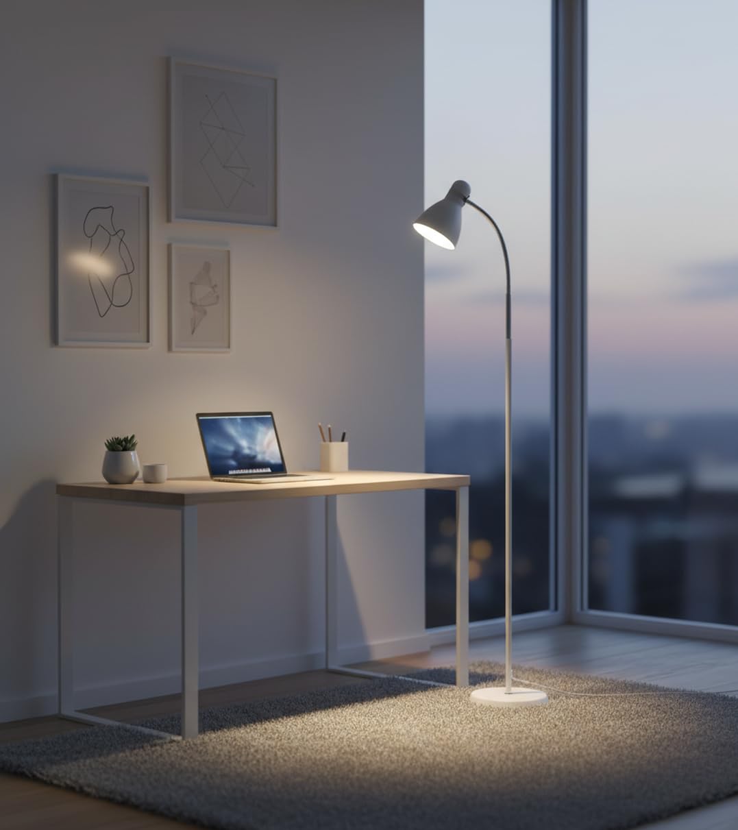 BEL AIR HOME - Lampada da Terra Megara, Piantana Moderna in Metallo con Testa Regolabile per Salotto e Camera da Letto (Lampadina non inclusa) (BIANCO)