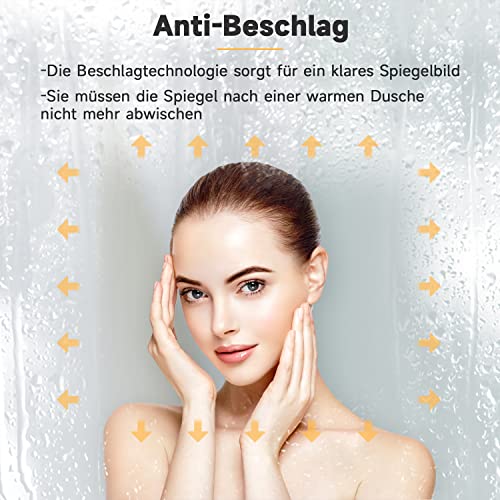 SONNI LED Badspiegel mit Steckdose 140x80 cm, Badezimmerspiegel mit Beleuchtung, Touchschalter, 3 einstellbare Lichtfarben, Dimmbar, Beschlagfrei, 3-Fach Vergrößerung