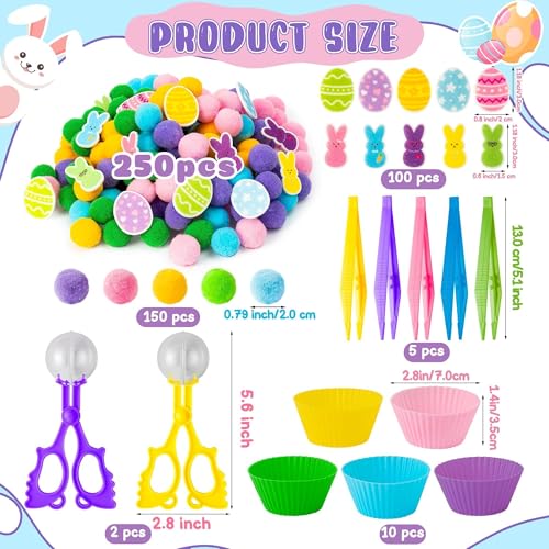 Image of EZdhuawuse Summer Sensory Bin Fillers Toys for Kids - 268 Summer Egg Bunny Fine Motor Toys Birthday Gift, Counting Sorting Toys with Felt Egg Rabbit Pom Pom Cup Clips, Preschool Learning Activitie