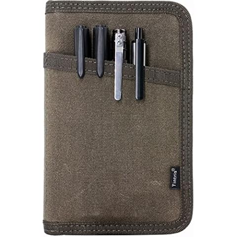 Tintris Journal Cover for Field Notes Notebooks Moleskine Cahier 3.5 x 5.5 with zipper pen holder, Water Resistant Pocket Notebook Cover for Journal Notebook planner, Classy Waxed Canvas, Olive Cover