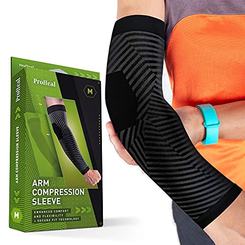 ProHeal Arm Compression Sleeve Medium - Compression Arm Brace Sleeves for Women and Men - Pain Relief Basketball Sleeves For Tendonitis, Golf, Tennis, Weightlifting - Comfortable Breathable Knit