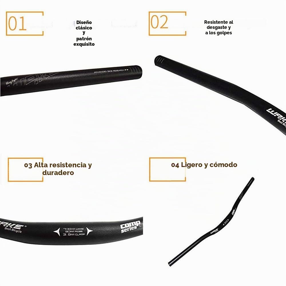 WAKE Manillares para bicicletas, Mountain Bike Manillar Ancho MTB Barras Elevadoras Mangos de Bicicleta de aleación de Aluminio extralargos Extra Largos para bajadas Off-Road 31.8 * 780MM Negro