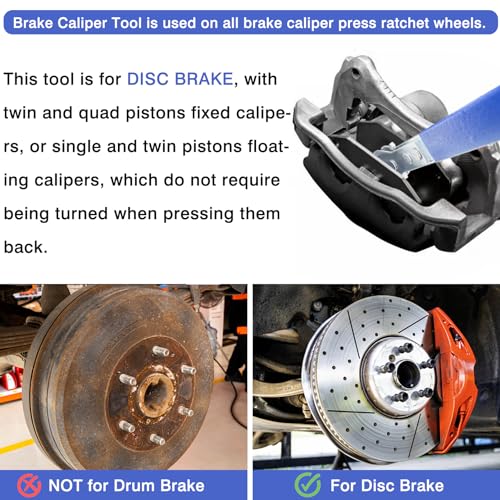 Tivddikun Brake Caliper Compression Tool, Caliper Piston Compressor Tool, Brake Caliper Press Tool with 360 Degree Swing Ratchets, Brake Caliper Tool with 2 Brake Caliper Hooks - Thumbnail 6