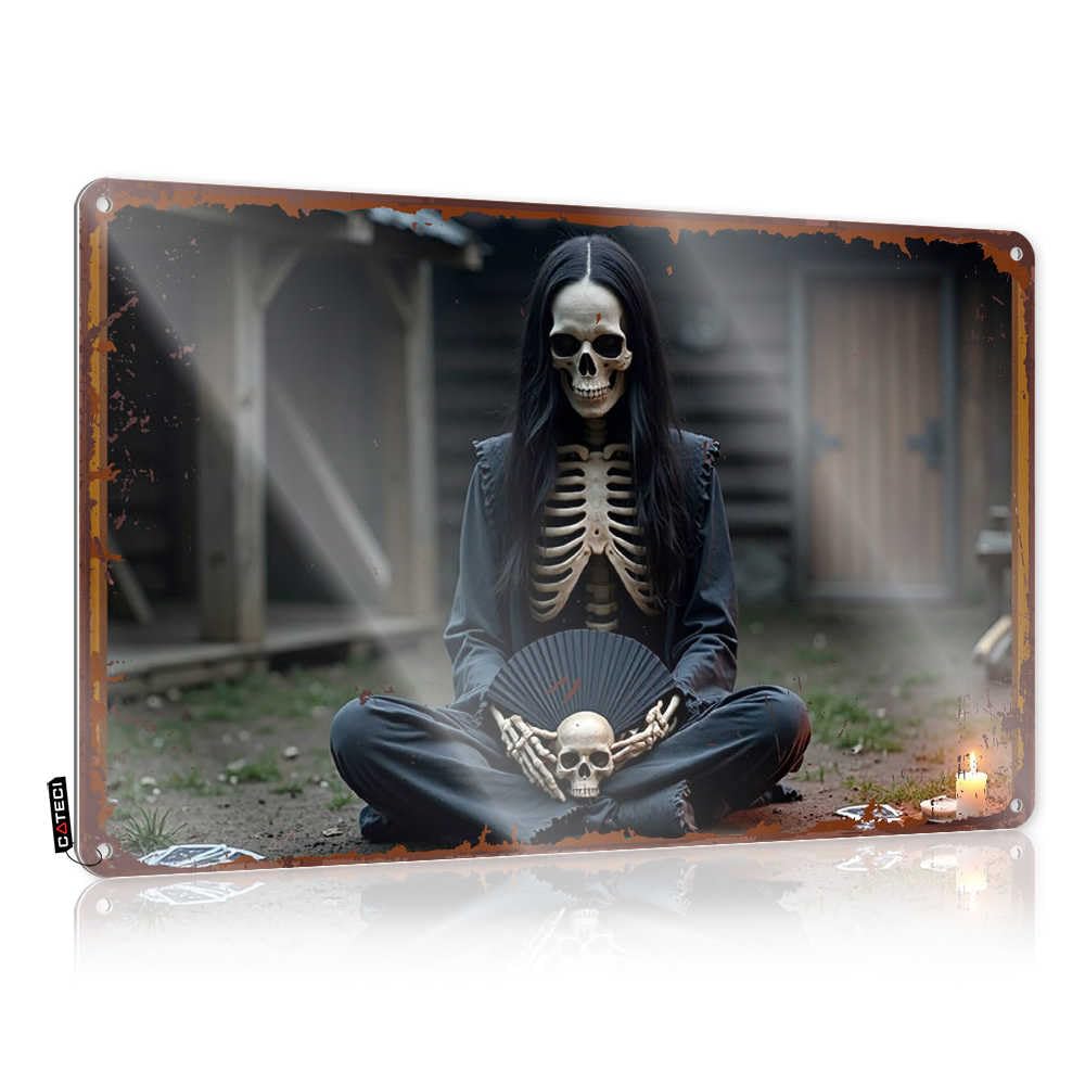 Fzfn Men's Colour Cottage Core Decorations Sarcastic Decoration - Skeleton In Meditation: A Haunting Serenity Rustic Wall Art Accessory Easy Hang For Ranch(30X40cm)