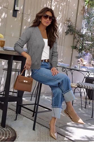 Image of Arach&Cloz Women's Soft Cropped Cardigan Casual Lightweight Shrug Sweater Tops